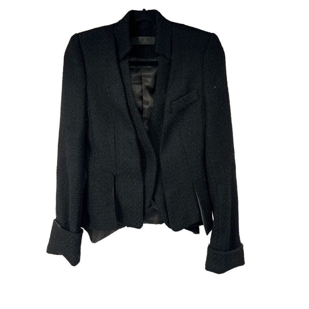 TOV‎ Holy Black Wool Blend Open Blazer Jacket Women’s Sz 40 M